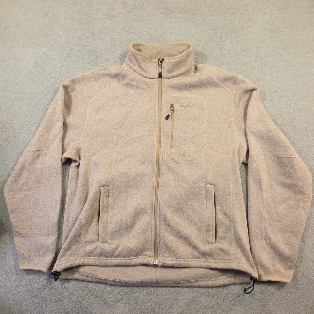 Orvis Fleece Jacket Mens Large Tan Full Zip Trout Bum Gorpcore Outdoor Skater
